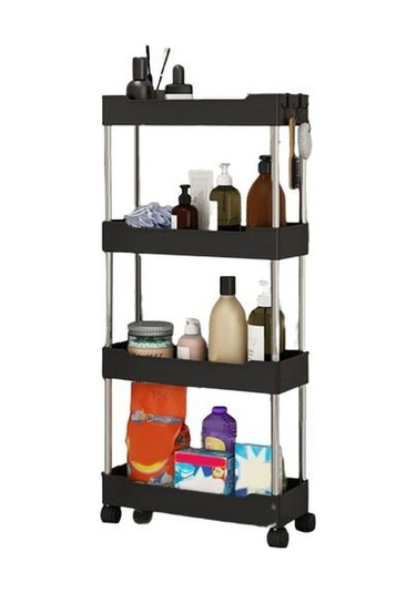 Jms Siyah Dört Katmanlı Depolama Rafı Bağımsız Güçlü Yük Taşıyan Kullanışlı Mutfak Ayaklı B