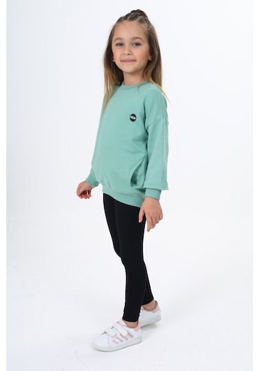 Toontoy Kız Çocuk Baskılı Taytlı Takım Koyu Pudra