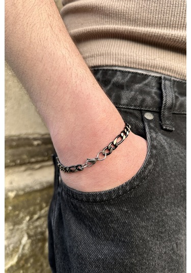 Takı Dükkanı Premium Kalite Siyah Beyaz Çift Renkli Figaro Erkek Çelik Bileklik Scb49