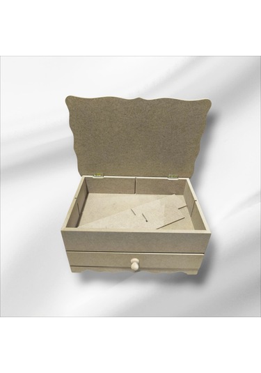 Ahşap-boyanabilir-4bölmeli-1çekmeceli- Takı-makyaj-organizer Kutu