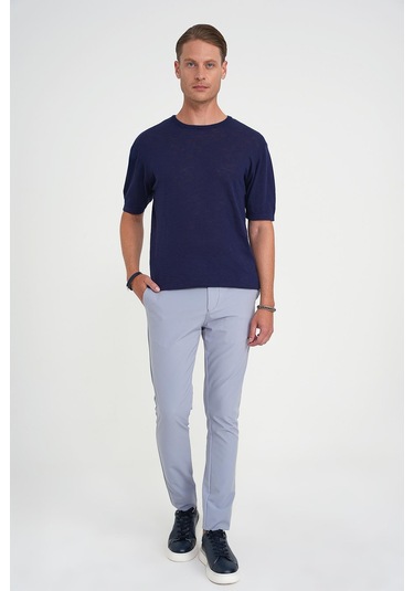 Comfort Fit Bisiklet Yaka Kısa Kol Spor Lacivert Triko Tr 881 Lacivert