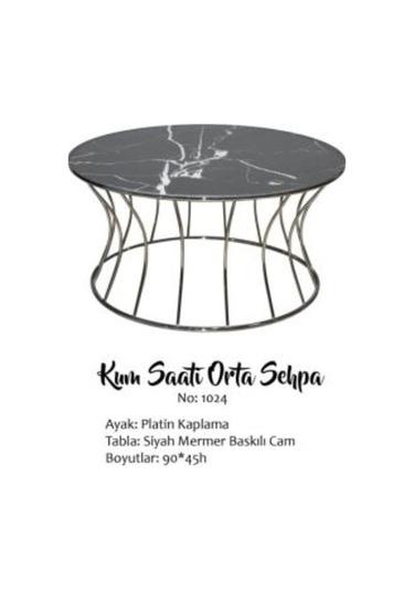 Brc Kum Saati Orta Sehpa Model 1024 Mermer Siyah Desen Temper Cam