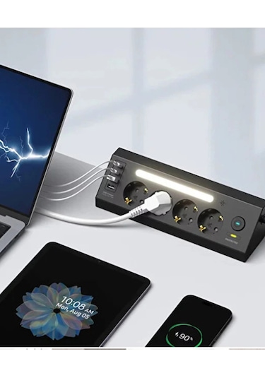 Lp764 Çoklu Gece Lambalı Priz Yüksek Gerilim Korumalı 4 Lü Priz 2xusb 2xtype-c Çıkışlı Grup Priz Çoğ 1
