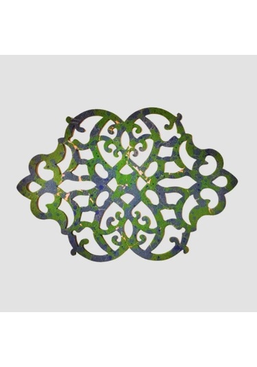 Uretti - Gülin 6449 - Ebru Sanatı İle Elde Yapılmış Lazer Kesim Keçe Supla 2li Takım 40cm - Yeşil Yeşil