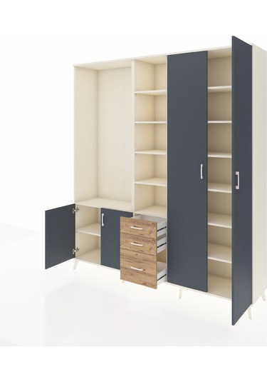 Hyperion Dolap 13 Raflı 3 Çekmeceli 4 Kapaklı 220x44x243 Aytaşı-antrasit/çam Antrasıt/atlas Çam