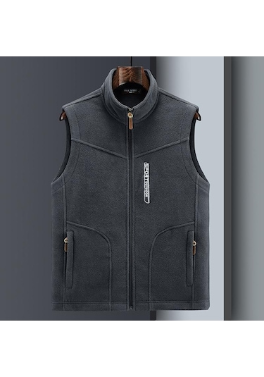 Büyük Beden Erkek Polar Yelek Günlük Polar Termal Yelek Yelek Ceket Gri