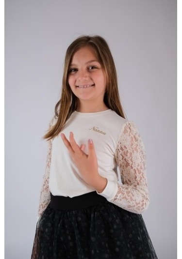 Uzun Kol Detaylı Pamuk Tişört Beyaz Nanna Fashion 2022-G-0005