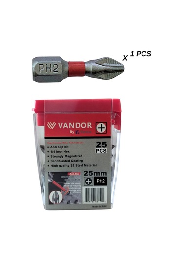 Vandor Anti Slip Bit Kaydırmaz Bits S2 Yüksek Kalite Çelik Ph2 25 - 729927867458
