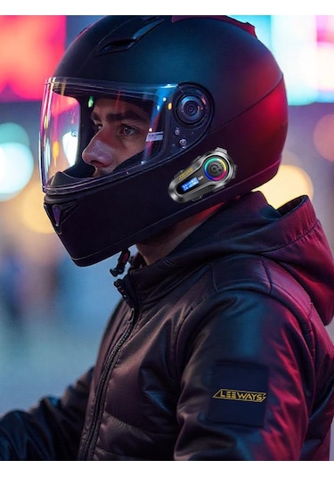 Leeways Q08 5.3 Uyumlu Motosiklet Kask Kulaklık Intercom Işıklı Motorsiklet Interkom