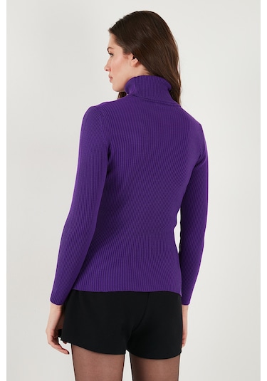 Lela Fitilli Regular Fit Balıkçı Yaka Soft Akrilik Bayan Kazak 4614102 Mor