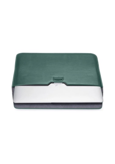 Macbook Pro 14 İnç M3 A2992 A2918 Uyumlu Deri Mıknatıslı Çanta Stantlı Şık Tasarım Haki