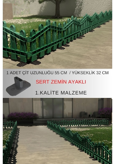 Dekoratif Plastik Alan Oluşturma Ve Bahçe Çiti 1 Adet Çit Y: 32 Cm / G: 55 Cm Sert Zemin Ayaklı - Yeşil