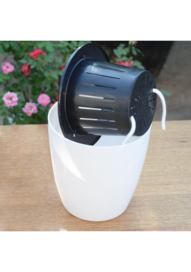 Tembel Saksılar Otomatik Su Emici Hidroponik Saksı Bitkileri Dairesel Reçine Plastik Saksılar Çift Katmanlı Tasarım Kendi Kendini Sulama Ekici, Çap: 11cm, Yükseklik: 10.3cm Beyaz
