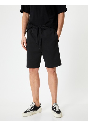 Koton Bermuda Şort Beli Bağcıklı Cep Detaylı Siyah 4sam40020mk Siyah
