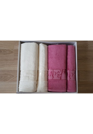 Nurpak 4 Parça Bambu Havlu Takımı Mürdüm Krem