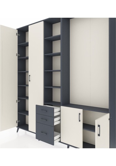 Arges Dolap 13 Raflı 3 Çekmeceli 4 Kapaklı 220x30x243 Antrasit-aytaşı/antrasit Aytası/antrasıt