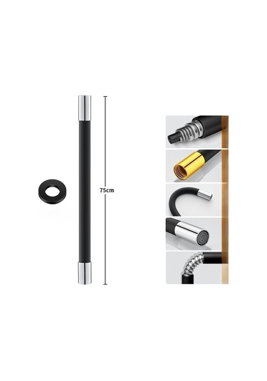 Suntek Balkon, Banyo, Mutfak Için Esnek Su Musluğu Borusu Uzatma Siyah