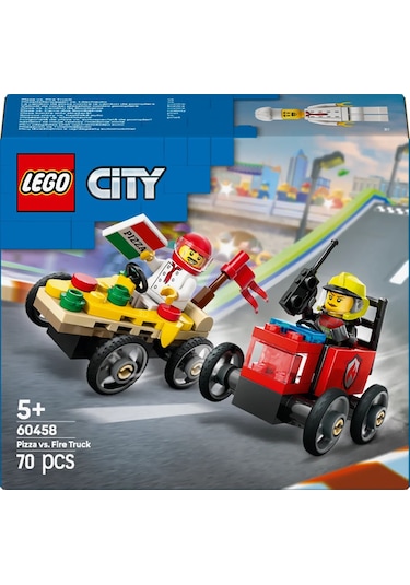LEGO® City Pizza Arabası İtfaiye Kamyonuna Karşı Yarış Arabası Paketi 60458 -5 Yaş ve Üzeri Çocuklar için Yaratıcı Oyuncak Yapım Seti(70P)