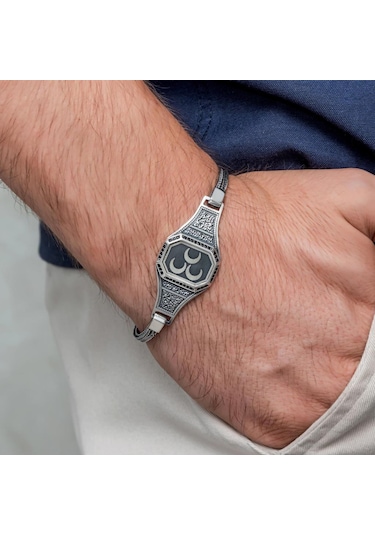 3 Hilal Armalı 925 Ayar Gümüş Erkek Bileklik