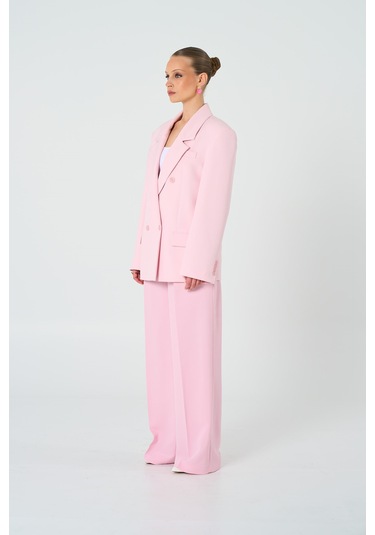 Thalure Kadın Pembe Oversize Kruvaze Blazer