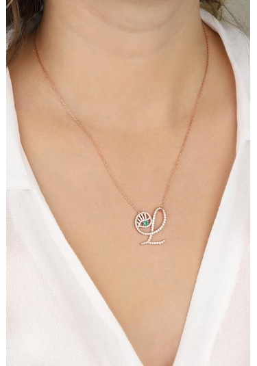 Renkli Gözlü Gümüş Harf Kolye - L