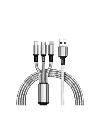 Fosenze Gümüş Nilon Örgü 3'lü Şarj Kablosu - Type-c, Micro Usb Ve İ-ürün Uyumlu Hızlı Şarj, Dayanıklı Ve Esnek Tasarım