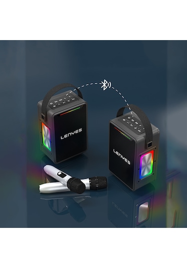 Lenyes S857 Rgb Işıklı Çift Mikrofonlu Taşınabilir Tws Bluetooth Speaker Hoparlör V5.3 Siyah