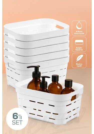 Vienev 6'lı 3,8 Litre Delikli Saklama Kutusu Beyaz Beyaz