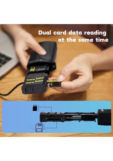 Honeybeeshop Usb 3.1 Type-c Çift Sd Tf Kart Okuyucu - Akıllı Telefon Drone Aksiyon Kamerası İçin Siyah