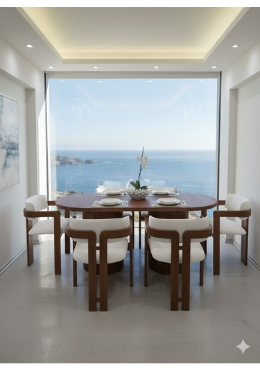 Noıre Ahşap Modern Yemek Masası 6 Kişilik Yemek Masa Takımı Ceviz Beyaz