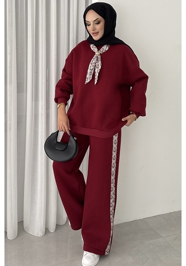 Fularlı Üç İplik İkili Takım 1654 - Bordo Bordo