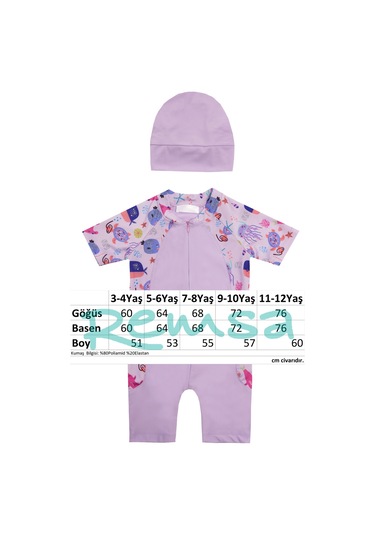 Uv Korumalı Kısa Kollu Tulum Bebek Çocuk Yüzücü Mayo 1910 Lila Lila