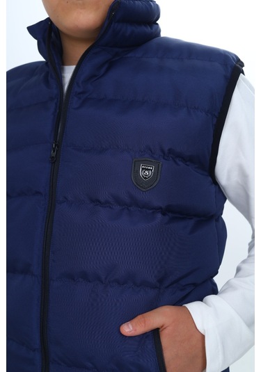 Toontoy Erkek Çocuk Su İtici Dik Yaka Fermuarlı Cepli Şişme Yelek Lacivert