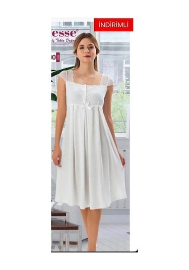 Duchesse 200 Askıları Dantelli Ekru Hamile Lohusa Geceliği 001