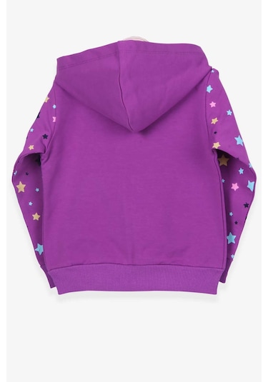 Kız Çocuk Hırka Kolları Desenli Baskılı Mor (1-4 Yaş) Mor
