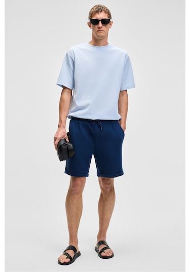 Grimelange YOURI Erkek Beli Lastikli Arka Tek Cepli Relaxed Fit Lacivert Şort