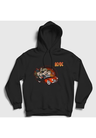 Presmono Unisex Classic Car Ac/dc Kapüşonlu Sweatshirt Siyah