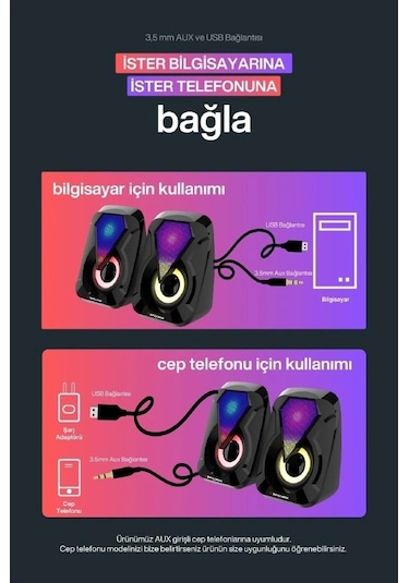 Sprange Sr-pn785 2.0 Rgb Işıklı Multimedia 5v 3w 2 Gaming Oyuncu Speaker -siyah