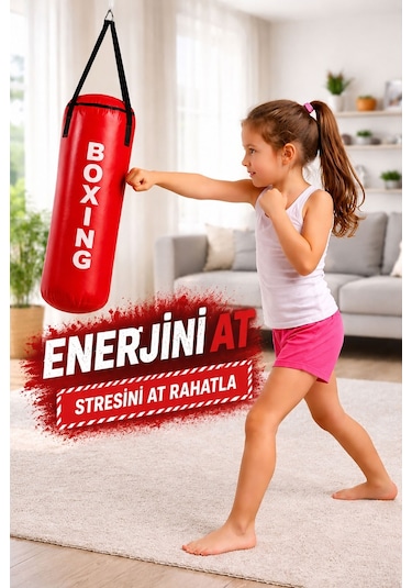 Boxing 53x20cm Kayışlı Kırmızı Çocuk Boks Kum Torbası Kırmızı