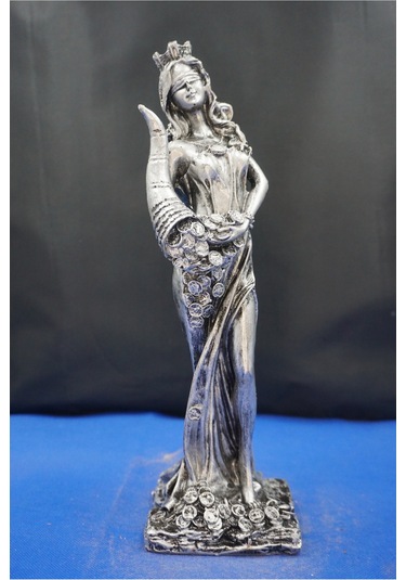 Fortuna Bereket Tanrıçası Heykeli - 28 Cm Mitolojik Biblo Hediyelik Eşya Ev Dekor Gümüş