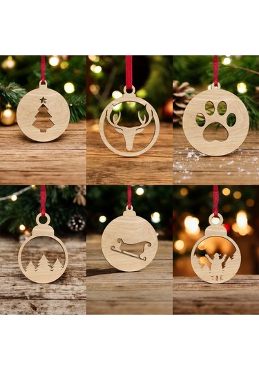 10 Parça Ahşap Yılbaşı Ağacı Süs Seti-3 Ortalama 6-8 Cm Noel Ağacı Süsü