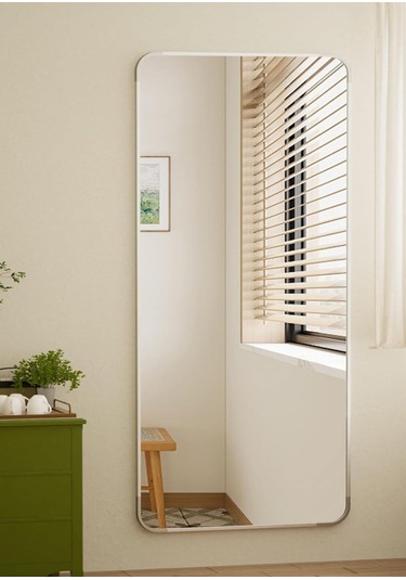 Pera 180x66 Yuvarlak Köşeli Yer Aynası Ayaklı, Asılı, Duvara Yaslı, Yatak Odası, Giyinme Odası GÜMÜŞ