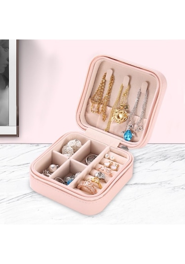 Chavin Pembe Deri Seyahat Yüzük Küpe Kolye Takı Kutusu st1-64pm Pembe