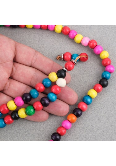 Bonibon 99luk Renklli Boyalı Ahşap Küre Kesim 10mm Namaz Tesbihi Çok Renkli