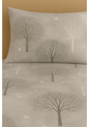 Çift Kişilik Desenli Nevresim + 2 Adet Kapaklı Yastık Kılıfı Koyu Gri