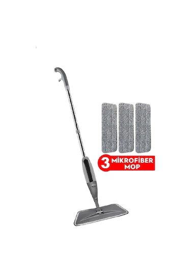 Fulmon Sprey Mop 3 Yedek Moplu Temizlik Seti Gri