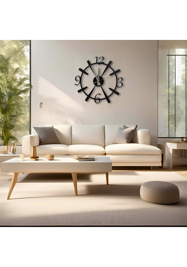 Dekoratif Büyük Rakamlı Duvar Saati Siyah Metal, 40 Cm, Sessiz Siyah