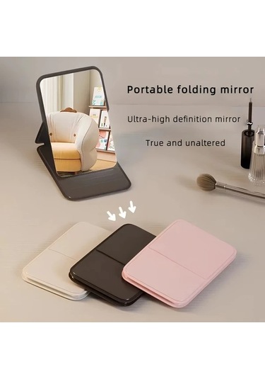 Gateesat Siyah Mini Katlanır Cep Aynası, Ultra İnce Portatif Makyaj Aynası Siyah