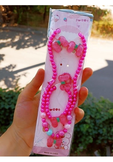 Minnie Mause Figürlü Çocuk Takı Seti Kolye,bileklik,yüzük,kilipsli ,küpe - Fuşya