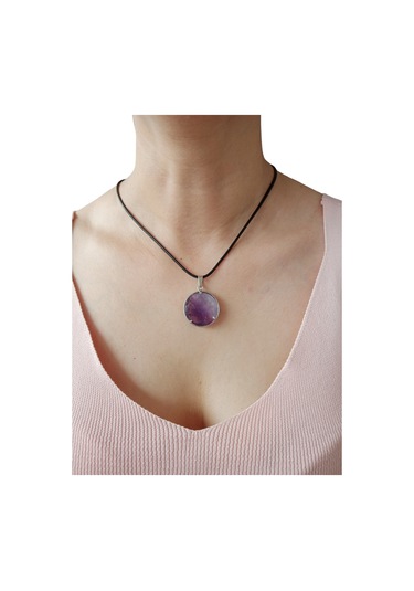 Ametist Doğal Taşlı Hayat Ağacı Çelik Kolye - Kadın Mor